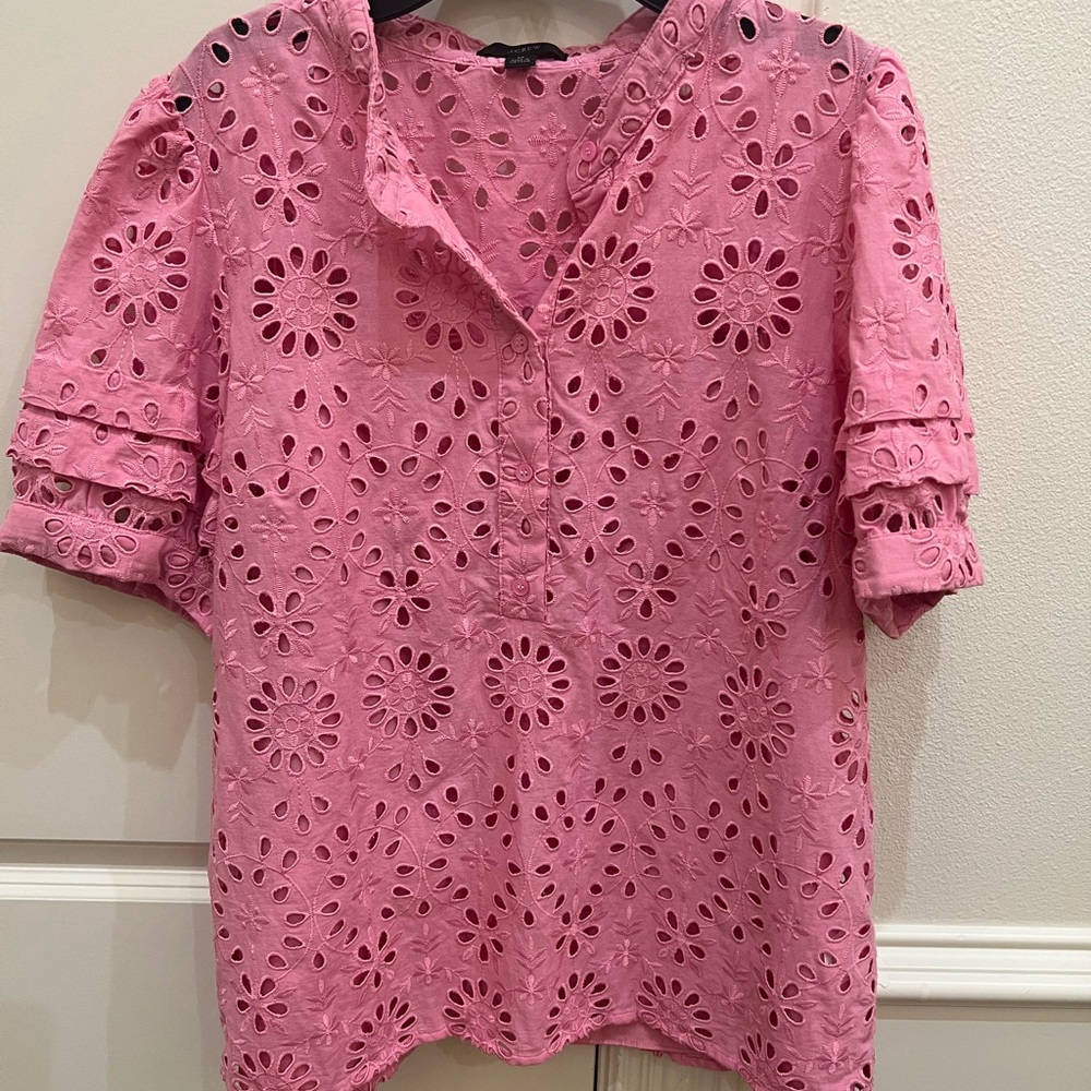 J Crew Pink Eyelet Lace Women's Top